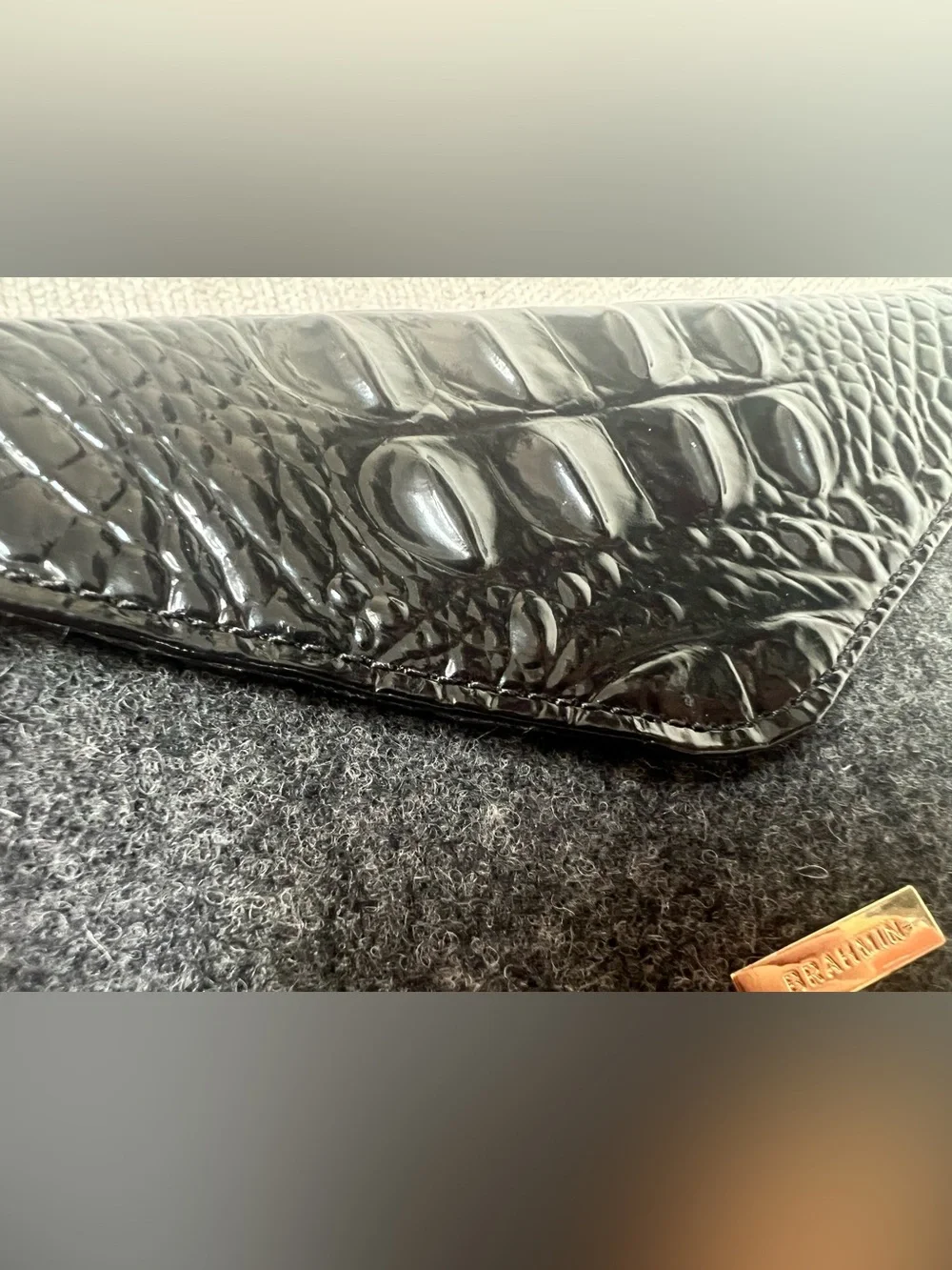 Brahmin Black Wool & Croc-Embossed Leather Envelope Pouch